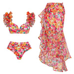 Floral Print Sarong Bikini Swimsuit Set