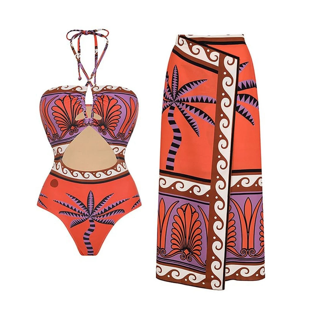 Beachside Chic Print Swimsuit Set