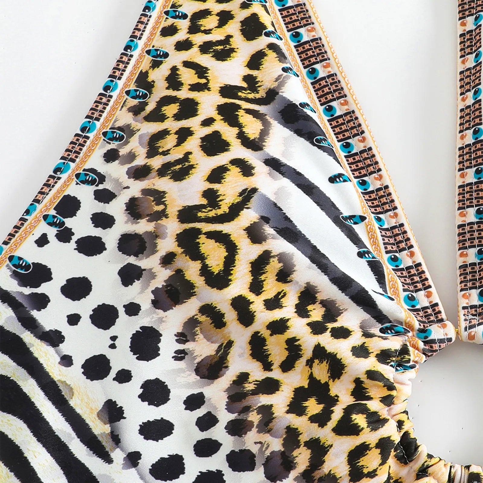 Leopard Print Lace-Up Neck Sunscreen Swimwear