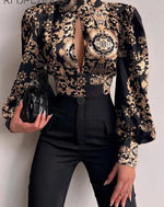 Women Backless Hollow Printed Crop Top