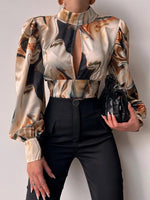 Women Backless Hollow Printed Crop Top