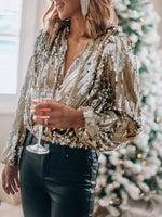 Sexy V Neck Sequin Women's Party Top