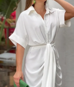 Lapel Lace-Up Shirt Dress