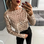 Gold Sequin Shiny Beaded See-through Blouse