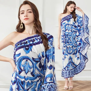 Vintage Printing Bohemian Asymmetry Maxi Dress