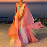 Elegant Chiffon Multicolor Robe Maxi Dress