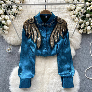 Sequined Wing Chiffon Shirt Blouse