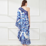 Vintage Printing Bohemian Asymmetry Maxi Dress