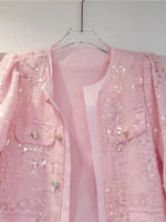 Pink Sequined Long Sleeve Jacket Blouse