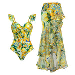 Citrus Chic Ruffle Strap Swimwear with cover up