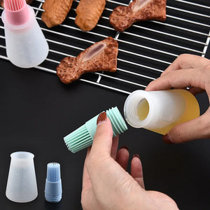 Portable Silicone Oil Bottle with Brush - 3 Pc