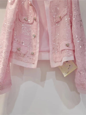 Pink Sequined Long Sleeve Jacket Blouse