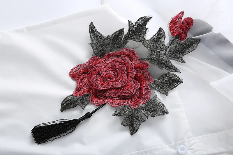 Elegant Organza Flower Embroidery Blouse