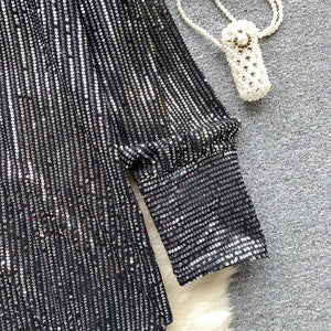 Chic Lapel Sequin Slim Shirt