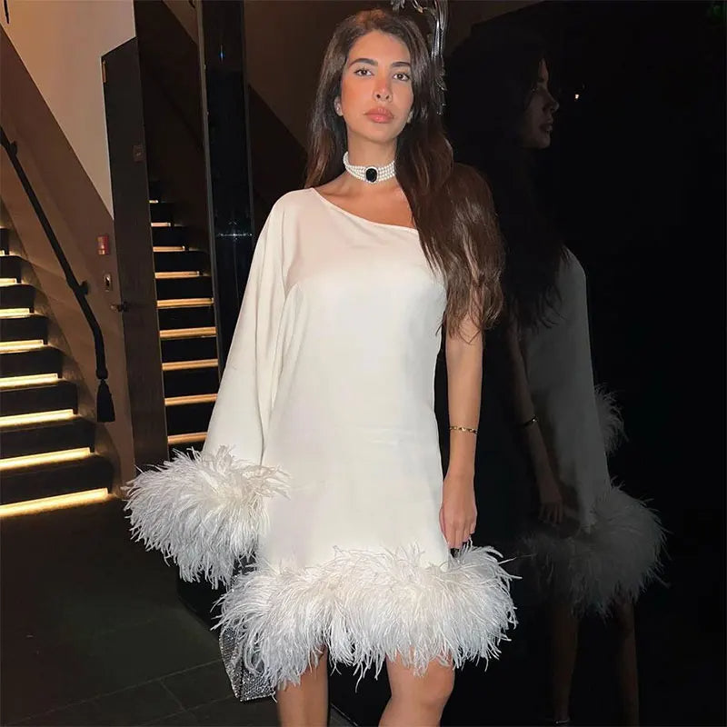 Elegant Fur Single Sleeve Party Dress