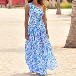 Sexy Printed Oblique Shoulder Swimsuit with cover up