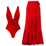 Blossom Red 3D Flower Swim Set with cover up