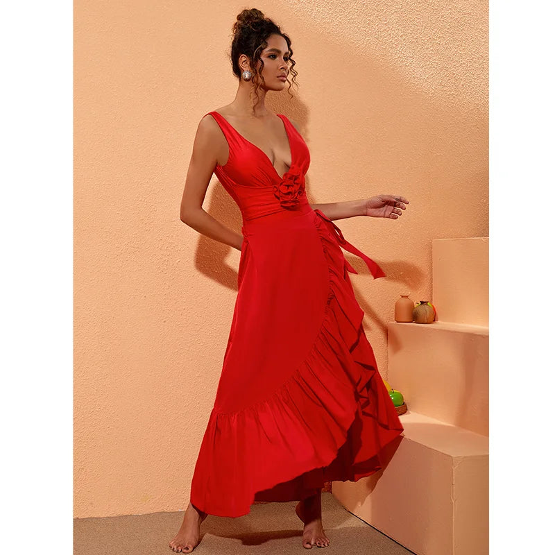 Blossom Red 3D Flower Swim Set with cover up