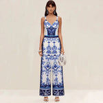 Blue Ceramic Vintage Print Swimwear with cover up