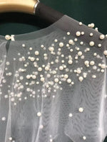 Tulle Ivory White Pearls Short Party Wrap