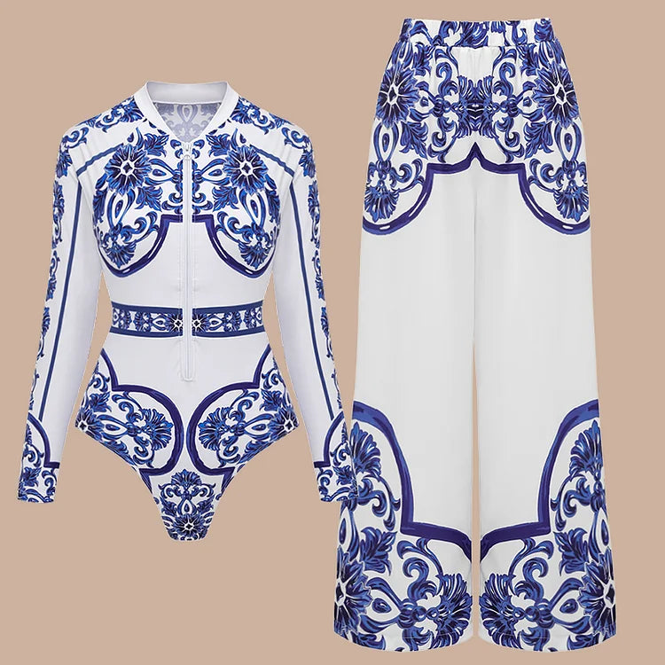Royal Chic Print Swimwear with cover up
