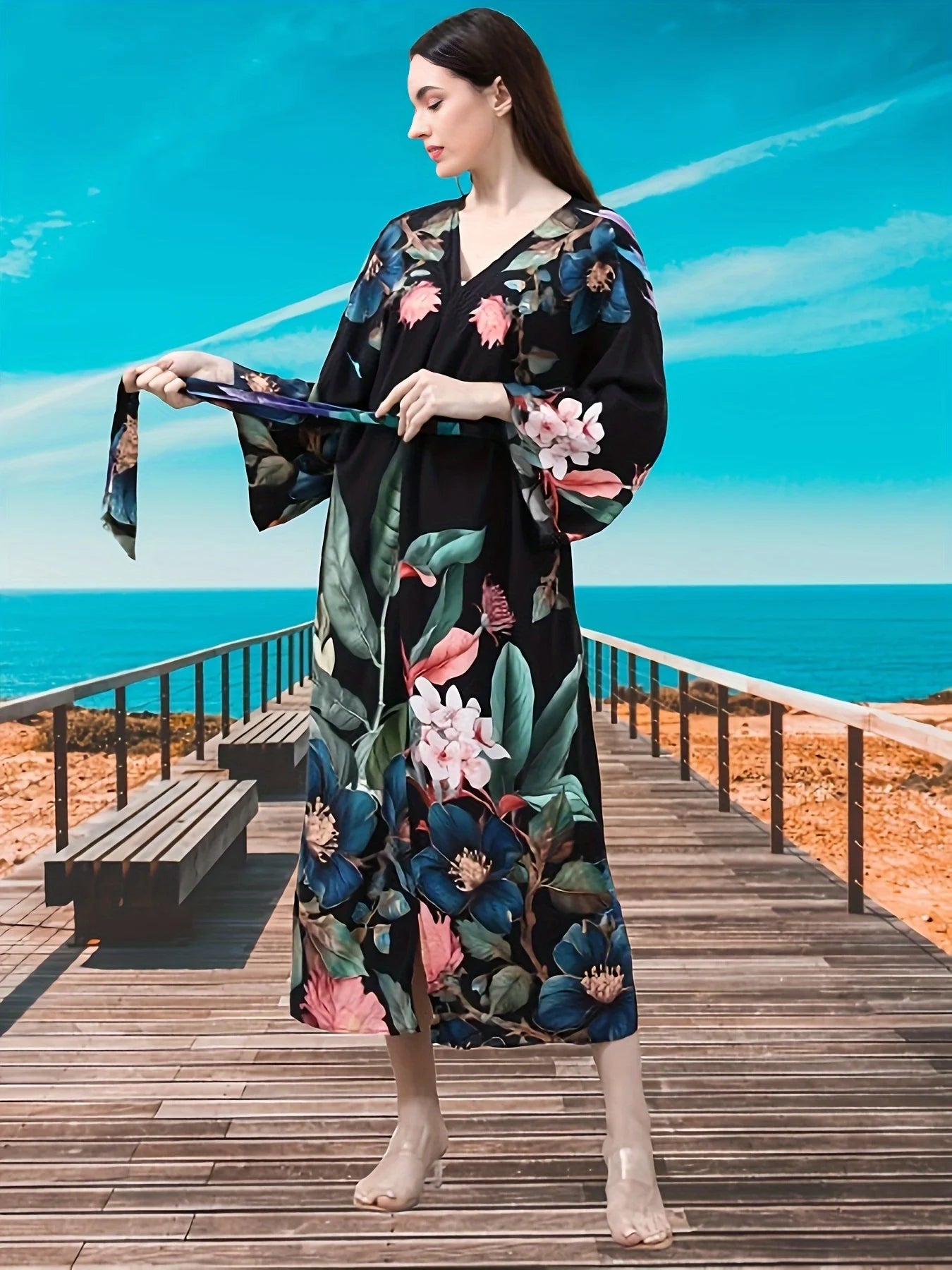 Peacock Drift Kimono Cover-Up