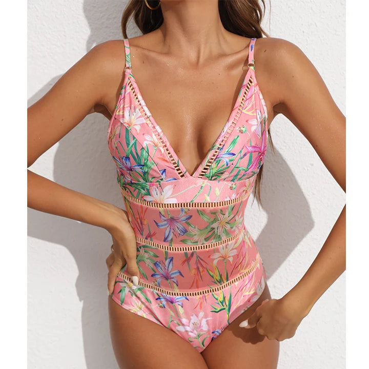 Pink Tropic Floral Print Swimsuit with cover up