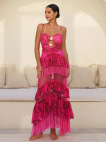 Pink Retro Sling Tassel Swimwear with cover up