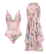 Pink Tropic Floral Print Swimsuit with cover up