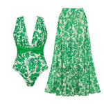 Green Sexy Floral Swimwear with cover up