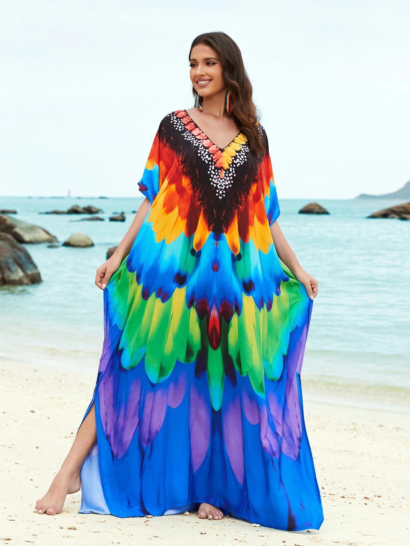 Women's Feather Print Kaftan