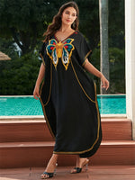 Black Butterfly Embroidered Print Kaftan