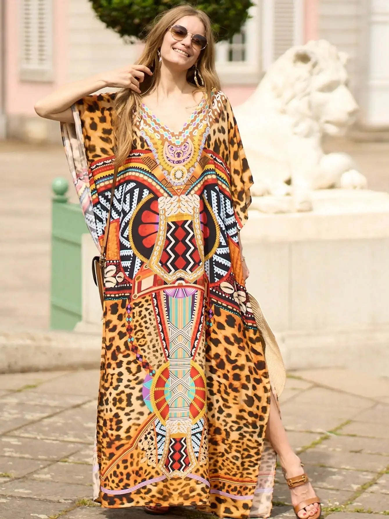 Women's Boho Print Moroccan Kaftan Robe