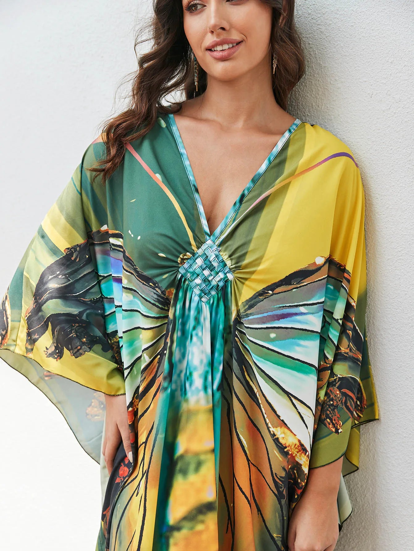 Women's Butterfly Print Batwing Sleeve Kaftan