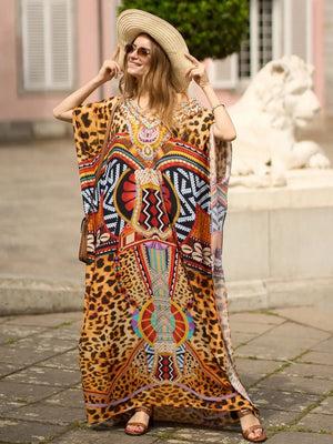 Women's Boho Print Moroccan Kaftan Robe