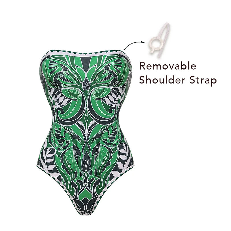 Green Vintage Butterfly Printed Swimwear