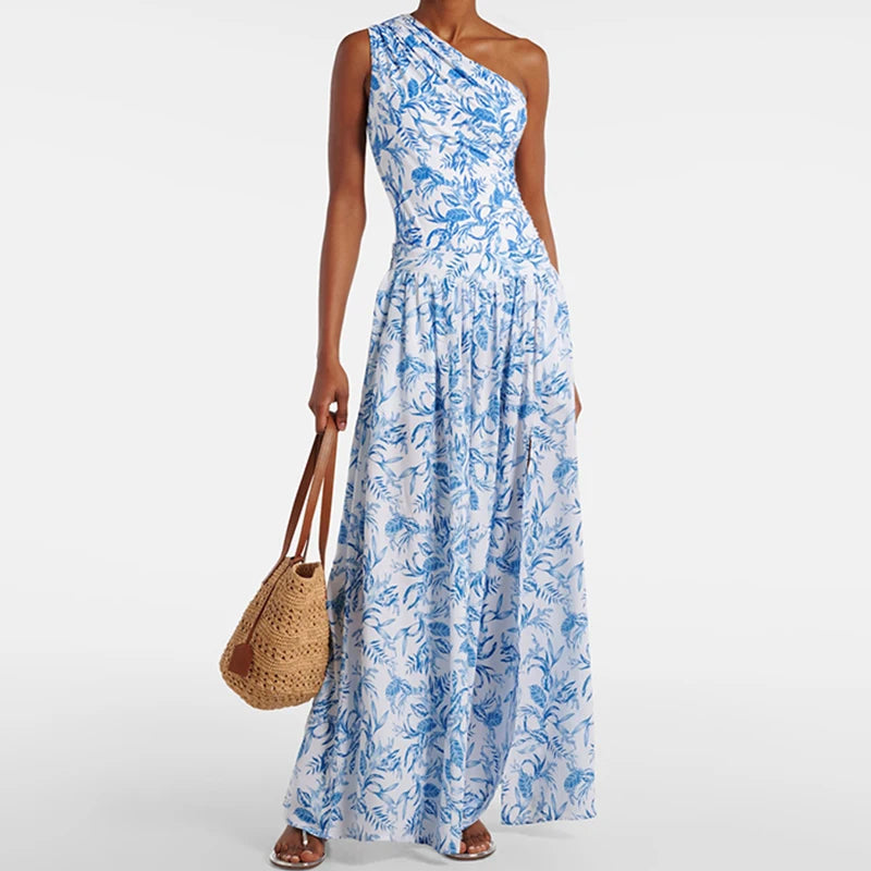 Sexy Printed Oblique Shoulder Swimsuit with cover up