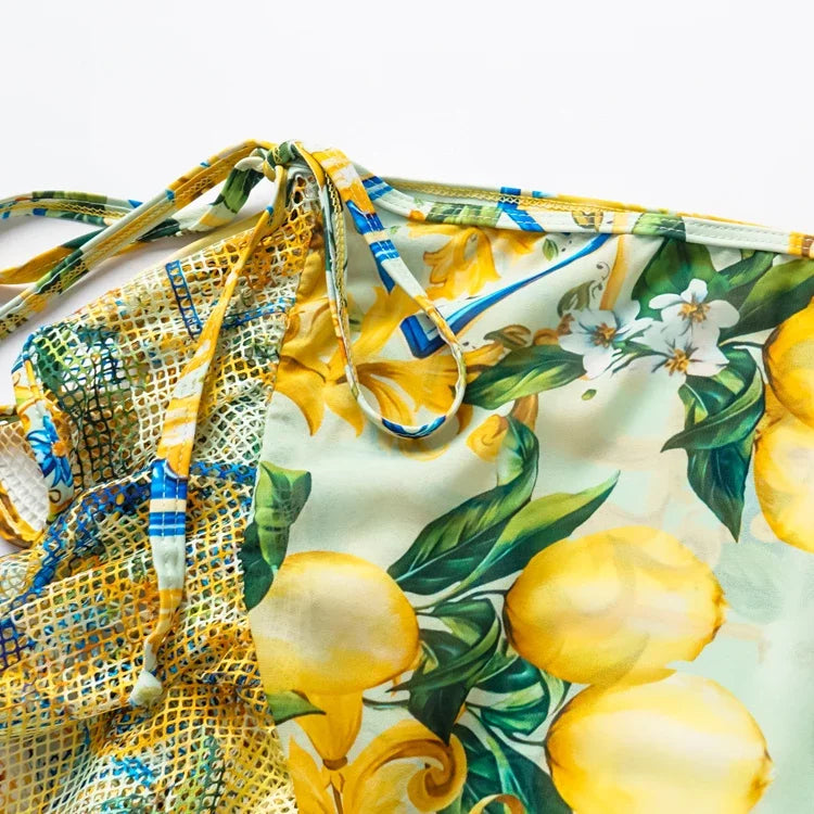 Citrus Chic Ruffle Strap Swimwear with cover up