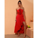 Red High Waist 3D Flower Swimsuit with cover up