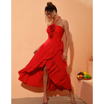 Red High Waist 3D Flower Swimsuit with cover up