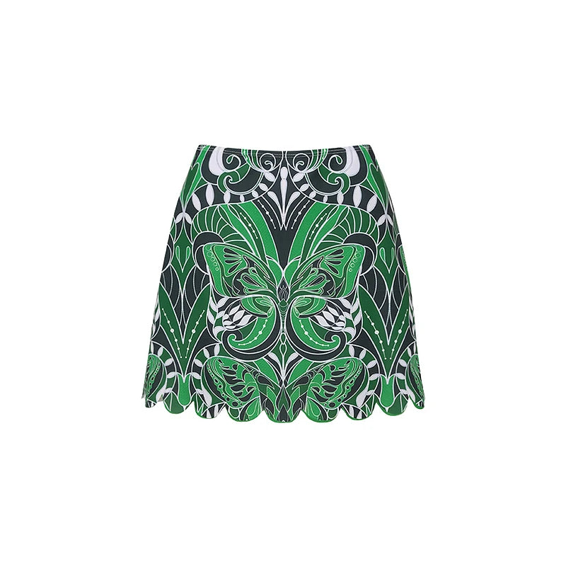 Green Vintage Butterfly Printed Swimwear