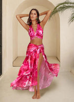 Pink Vintage Floral Halter Bikini Set with cover up