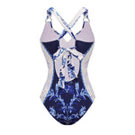 Blue Ceramic Vintage Print Swimwear with cover up