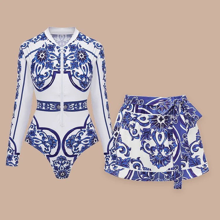 Royal Chic Print Swimwear with cover up