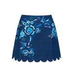 Blue Embroidery Printed Bowknot Shoulder Swimsuit with cover up