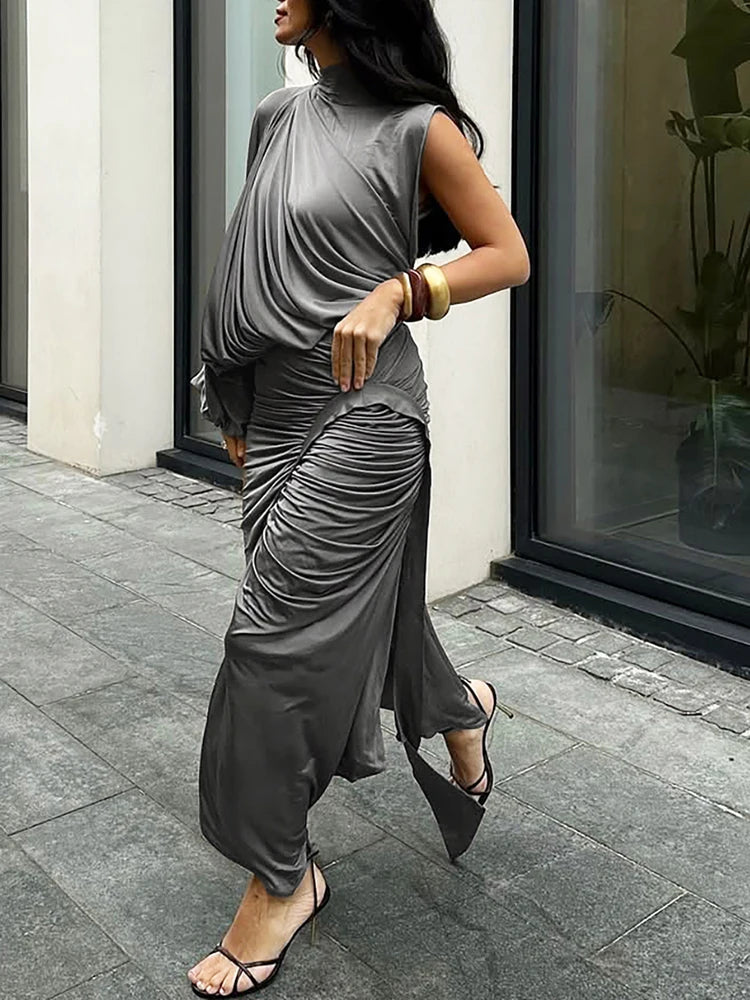Irregular Chic Gray Dress