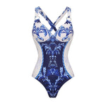 Blue Ceramic Vintage Print Swimwear with cover up