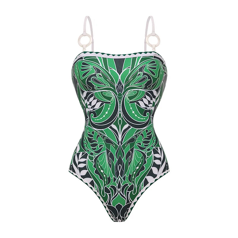 Green Vintage Butterfly Printed Swimwear