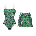 Green Vintage Butterfly Printed Swimwear