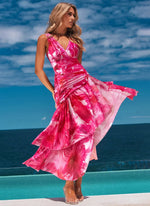 Pink Vintage Floral Halter Bikini Set with cover up